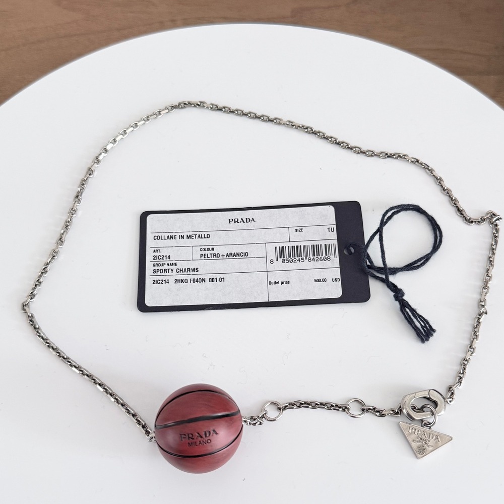 Prada Sporty Charms Basketball Necklace Silver Tone Metal 2IC214 Peltro Arancio